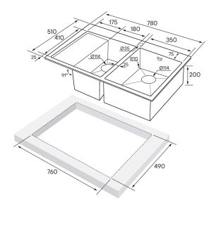 Мойка кухонная Paulmark Kroner PM227851-GMR правая воронёная сталь