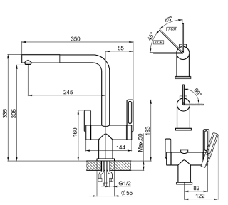Смеситель для кухни Granula 8170, ГРАФИТ графит