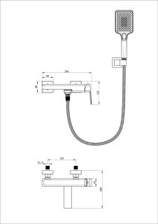 Смеситель для ванны с душем Wonzon & Woghand Diamond WW-88639011-BGM тёмный графит