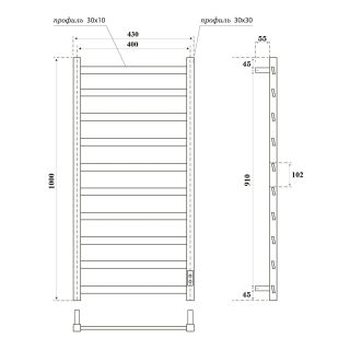 Полотенцесушитель электрический APEXTERMO Galaxy GL00104BM 1000x400 черный матовый
