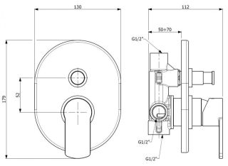 Встраиваемый однорычажный смеситель для душа с переключателем на 2 выхода, белый матовый Cezares GLAM-VDIM-BIO