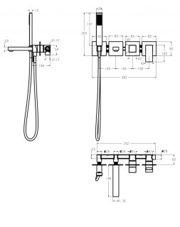 Смеситель для ванны скрытого монтажа Grocenberg GB5060CR с Картриджем Kerox (Венгрия) Хром