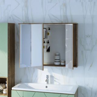 Зеркальный шкаф с подсветкой Бриклаер Кристалл 4627125417245 95 см дуб гранж песочный