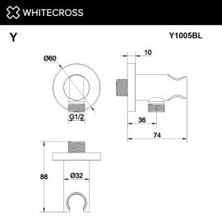 Угловой соединительный элемент с держателем лейки WHITECROSS Y1005BL чёрный матовый