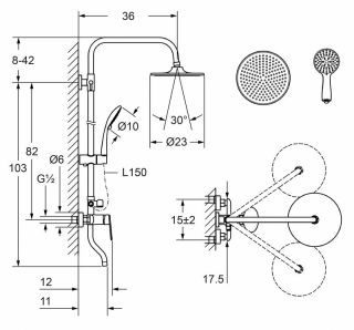 Душевая стойка Laguraty 17060B с изливом чёрный матовый