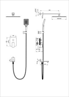 Душевой комплект Wonzon & Woghand Diamond WW-88939011-MB чёрный матовый