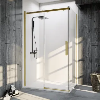 Душевой уголок Veconi Rovigo RV-070G, 1400х1000х1950, брашированное золото, стекло прозрачное