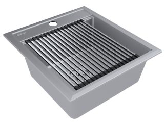 Комплект Paulmark: мойка Stepia 45 и ролл-мат Step PM114651-GRM+R375-BS серый металлик/брашированная нержавеющая сталь