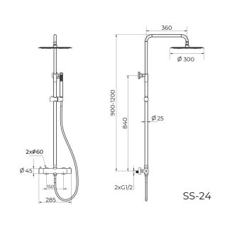 Душевая система с термостатом Knotlor SS-24/RB, бронза