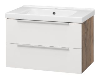 Подвесная тумба под раковину Misty Карат 80см белый/дуб Галифакс олово