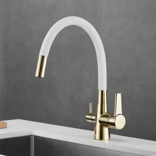 Смеситель для кухни Shevanik S668E с подключением фильтра золото/белый