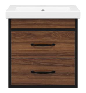 Подвесная тумба под раковину Misty Кедр 50см чёрный/орех