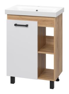 Напольная тумба под раковину Misty Крафт 60см белый/дуб крафт золотой