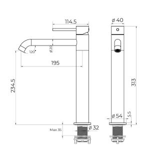 Смеситель для раковины высокий Knotlor SS-21/BL, черный