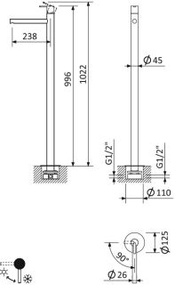 Смеситель для раковины Cezares Напольный  LEAF-TVP-L-01-W0 хром