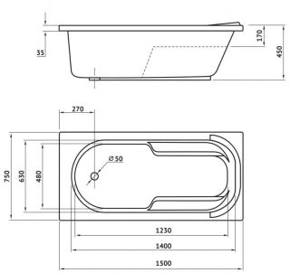 Акриловая ванна Berges Lumbo с каркасом 150x75см белый 050004
