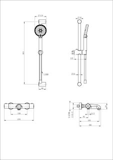 Смеситель для ванны с душевым гарнитуром Wonzon & Woghand WW-C2006-A-MB с термостатом чёрный матовый
