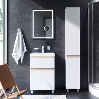 Зеркало Am.Pm Gem M91AMOX0553WG с LED-подсветкой часами и косметическим зеркалом 55 см