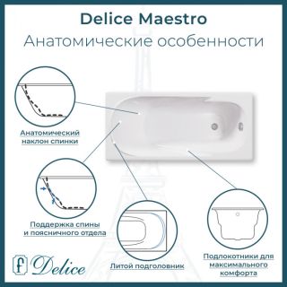 Ванна чугунная Delice Maestro DLR230646R 200х85 с отверстиями под ручки