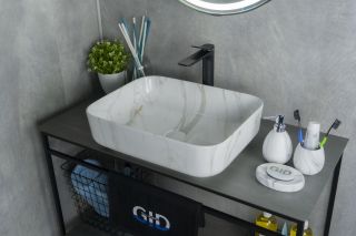 Раковина Gid Mnc190 54426 накладная под камень глянцевая 50x39x13