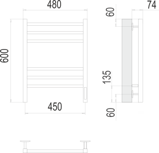Полотенцесушитель электрический Terminus Ватикан П6 450х600 электро КС 9005 матовый