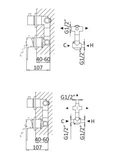 Встраиваемый однорычажный смеситель для душа с поворотным переключателем на 3 выхода, чёрный матовый Cezares NAUTIC-VDIM3-M-NOP