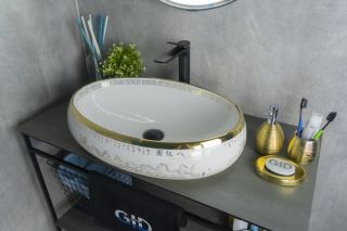 Раковина Gid Nc472 52222 накладная белая / золото 60x41x15