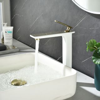 Смеситель для раковины Lemark Mista LM6409WG с донным клапаном белый/золото