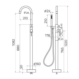 Смеситель для ванны напольный Knotlor SS-27/GM, вороненая сталь