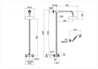 Душевая стойка со смесителем для верхнего и ручного душа, хром Cezares OLIMP-CD-01-O