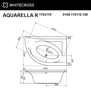 Гидромассажная ванна WHITECROSS Aquarella 0109.170110.100.RELAX.GL правая 170x110 см Relax золото