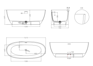 Ванна из искусственного камня Salini Alda S-Stone 101924MRH 160x70см RAL снаружи