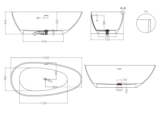 Ванна из искусственного камня Salini Paola In S-Sense 101611GRF 160x77см RAL полностью
