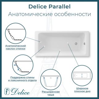 Ванна чугунная Delice Parallel  DLR220504RB 160х70 с черными матовыми ручками