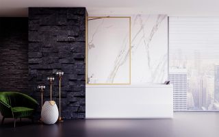 Шторка на ванну Veconi Palau PL-85G, 800x1500, брашированное золото, стекло прозрачное