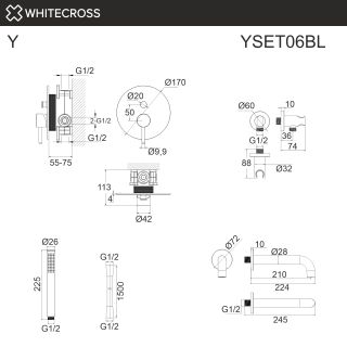 Система для ванны скрытого монтажа WHITECROSS Y YSET06BL чёрный матовый