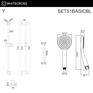 Душевой гарнитур на штанге WHITECROSS SET51BASICNIB брашированный никель