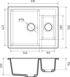 Мойка кухонная GranFest Иней Quadro Q-610 K иней