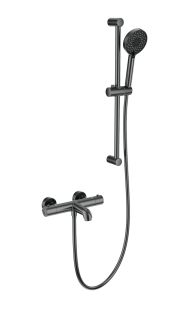 Смеситель для ванны с душевым гарнитуром Wonzon & Woghand WW-C2006-A-BGG с термостатом тёмный графит