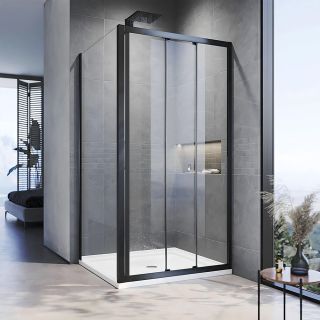 Душевой уголок Veconi Rovigo RV-028B, 1200х1000х1950, черный матовый, прозрачное стекло