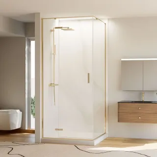 Душевой уголок Veconi Rovigo RV-073G, 900х800х1950, золото брашинг, прозрачное стекло