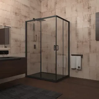 Душевой уголок Veconi Rovigo RV-14, 1000x900x1950, черный, стекло прозрачное