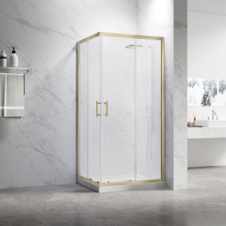 Душевой уголок Veconi Rovigo RV-27G, 1100x900x1900, золото брашинг, прозрачное стекло