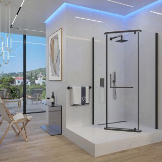 Душевой уголок Veconi Rovigo RV-36B, 800x800x1950, черный, стекло прозрачное