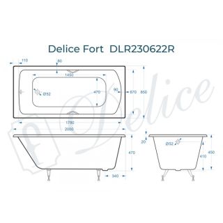 Ванна чугунная Delice Fort DLR230622R 200х85 с отверстиями под ручки