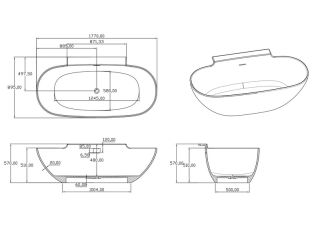 Ванна из искусственного камня Timo Lumi LUMI1770 175x90 см белый
