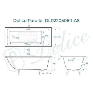 Ванна чугунная Delice Parallel DLR220506RB-AS 180х80 с черными матовыми ручками