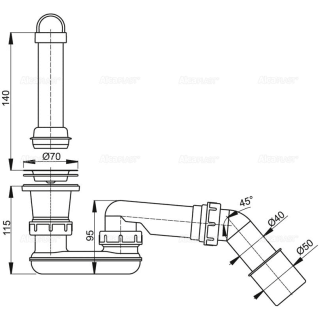 Выпускной комплект для душевого поддона AlcaPlast с гидрозатвором и коленом A462-50