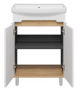 Напольная тумба под раковину Misty Сканди 60см белый/дуб крафт золотой/антрацит