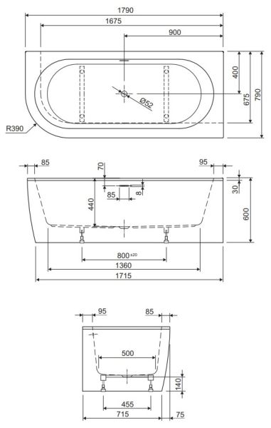 Акриловая ванна Cezares Slim Corner правая 179x79см чёрный SLIM CORNER-180-80-60-R-NERO-SET